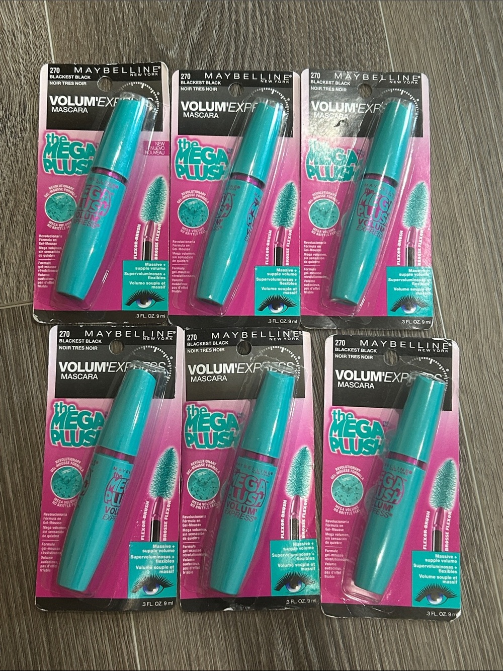 LOT OF 6X Maybelline The Mega Plush Volum' Express#270 very black 🌸Firm price🌸